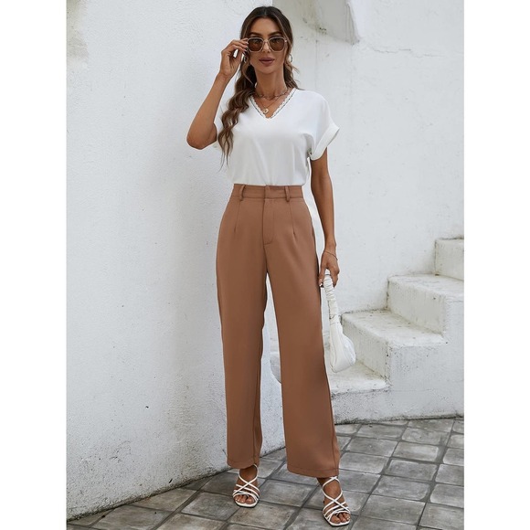 minimalist Solid Straight Leg Pants business casual black - Picture 10 of 13